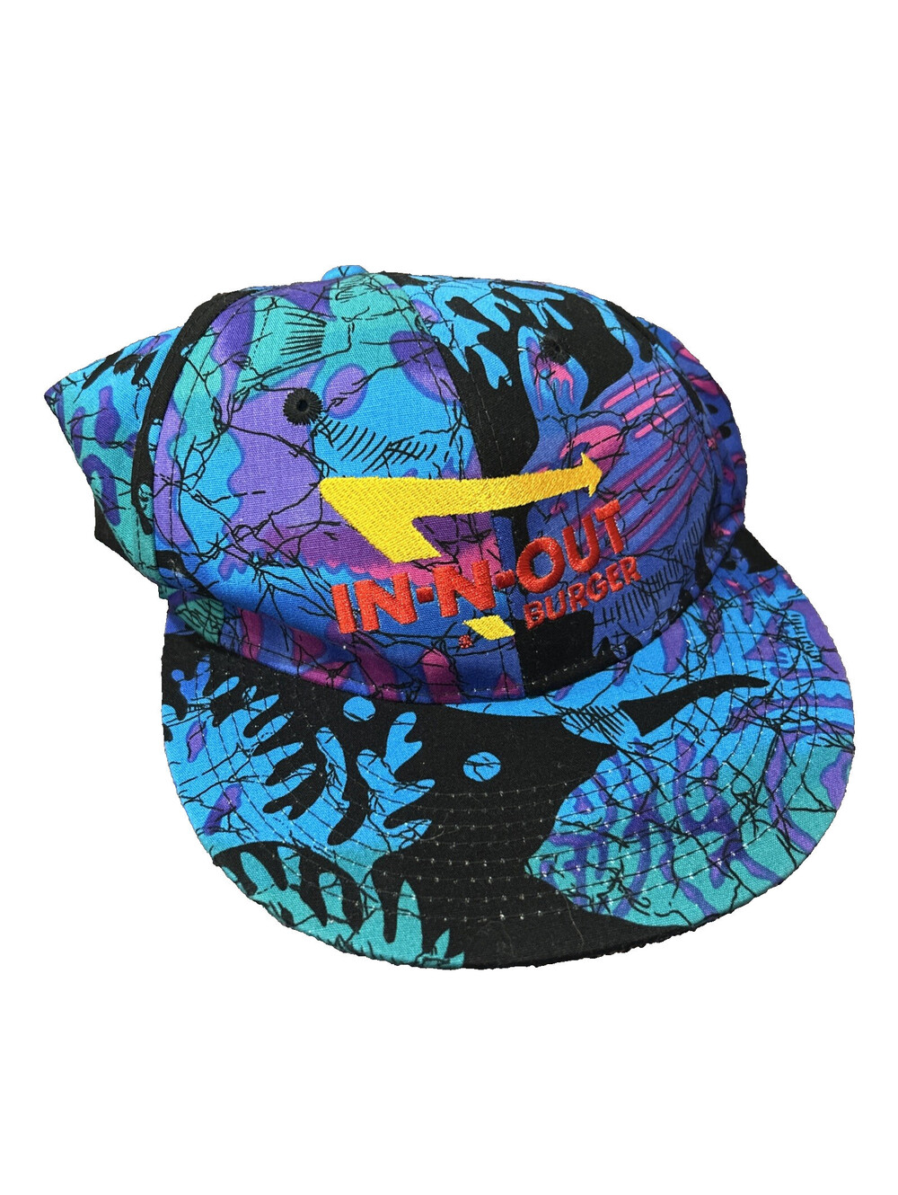 IN N OUT BURGER Blue Neon Retro Hat W/ Black Adjustable Snap Back Baseball Cap